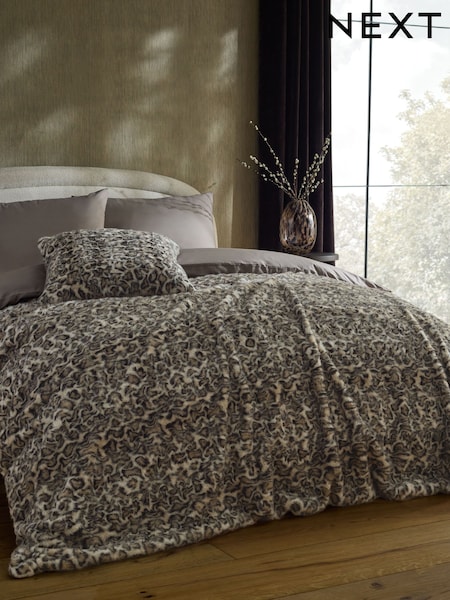 Faux Fur Leopard Print Swirl Throw