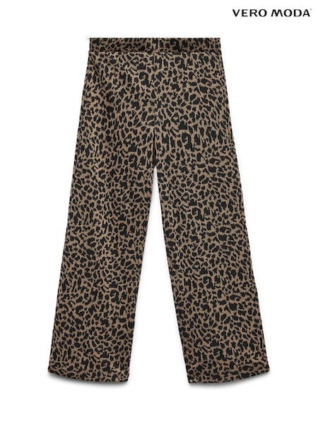 VERO MODA Brown Wide Leg Leopard Print Trousers (G86267) | £24