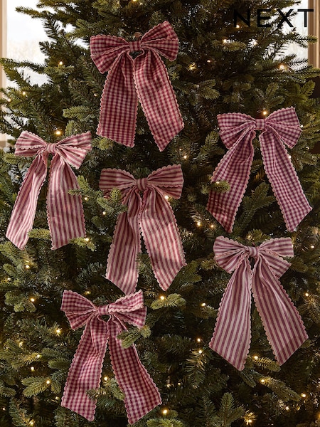 Set Of 6 Bow Christmas Baubles