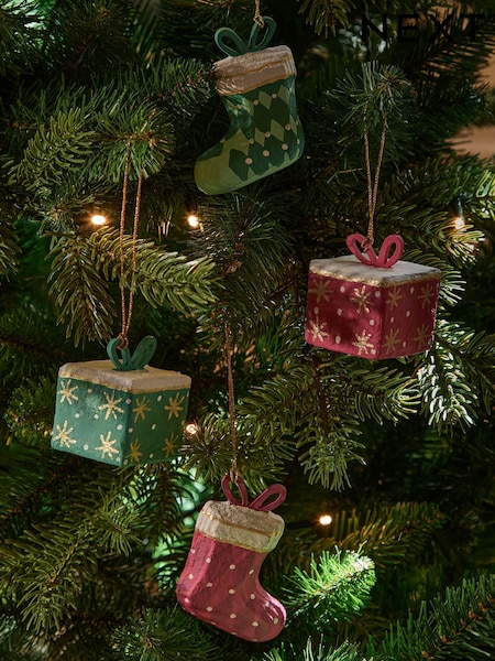 Set Of 4 Christmas Shaped Baubles