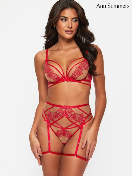 Ann Summers Red Floral Affair Embroidered Non Padded Plunge Bra (G86765) | £24