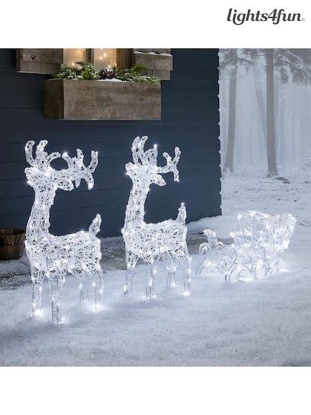 Lights4fun Clear 70cm Swinsty LED Light Up Reindeer & Sleigh (G86911) | £130