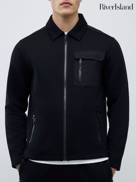 River Island Black Slim Fit Nylon Hybrid Shacket (G87026) | £49