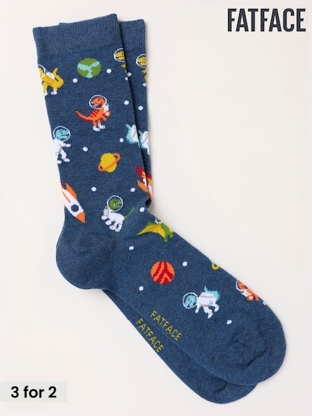 Navy - Regular Fatface Space Dino Socks