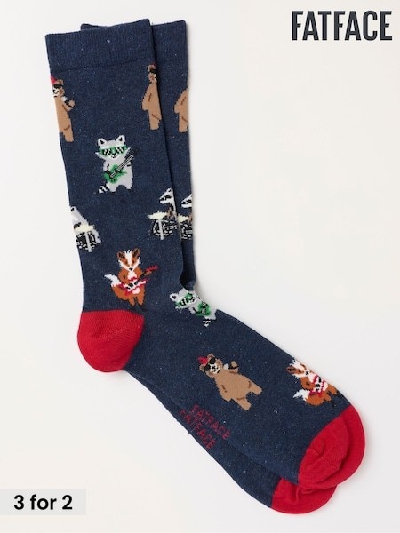 Navy - Regular Fatface Animal Band Socks