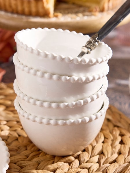 Dibor Set of 4 White Beaded Edge Stoneware Bowls (G87233) | £28