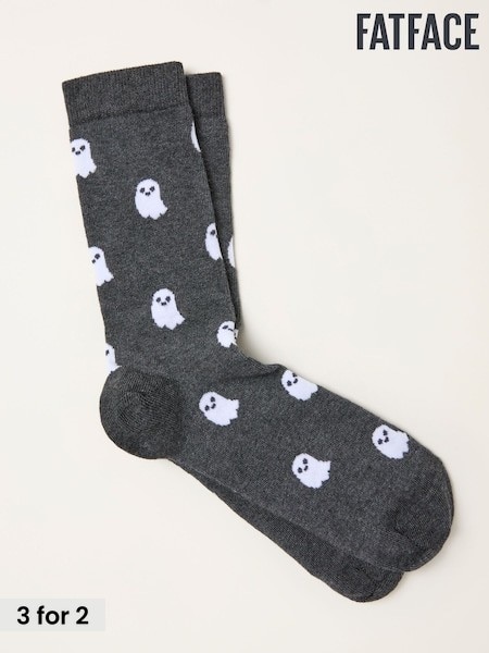 Grey - Regular Fatface Halloween Ghost Socks