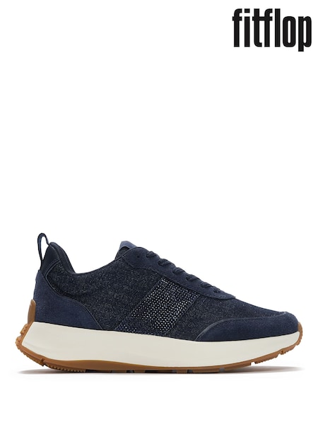 FitFlop Blue F-Mode Flow Crystal Denim/Suede Sneakers (G87401) | £110