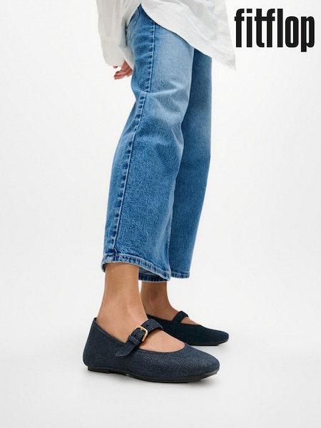FitFlop Blue Delicato Denim Mary Janes Shoes (G87406) | £70