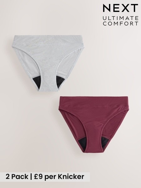 Grey/Purple - Medium Flow Period Ultimate Comfort Knickers 2 Pack
