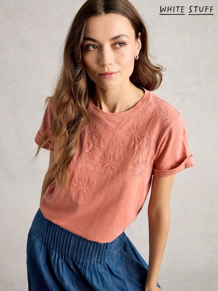 White Stuff Pink Gina Embroidered T-Shirts (G87702) | £35