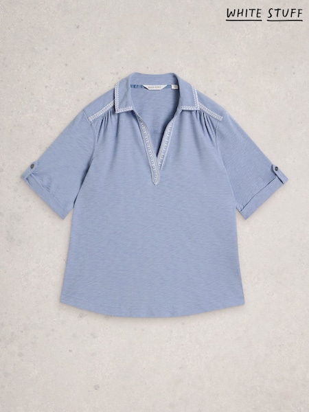 White Stuff Blue Allie Embroidered Short Sleeve T-shirt (G87739) | £35
