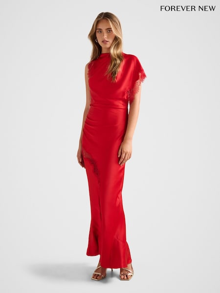 Forever New Red Kody Satin Lace Asymmetrical Dress (G87930) | £130
