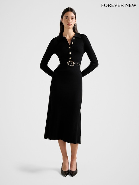 Forever New Black Kelani Belted Midi Dress (G87937) | £105