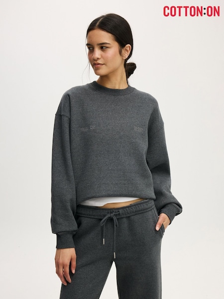 Cotton On Dark Grey Plush Graphic Crew Jumper (G88157) | £30