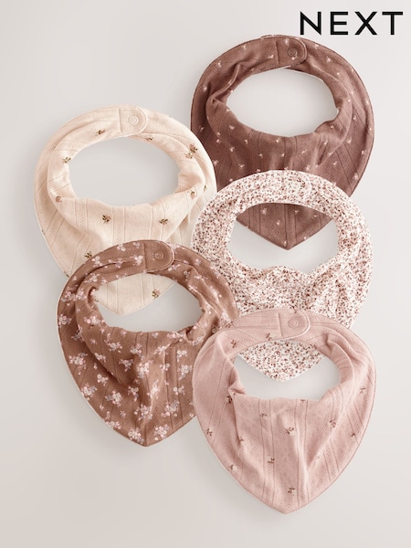 Brown Ditsy Floral - Baby Dribble Bibs 5 Pack
