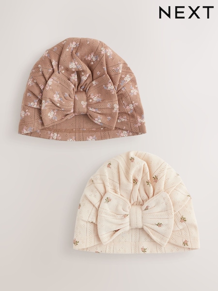 Brown Ditsy Floral - Baby Turban Hats 2 Pack (0-18mths)