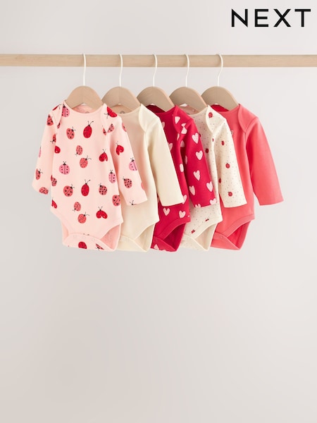 Red Ladybird - Long Sleeve Baby Bodysuits 5 Pack