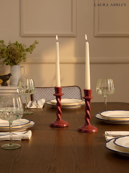 Laura Ashley Set Of 2 Twisted Taper Candle Holders