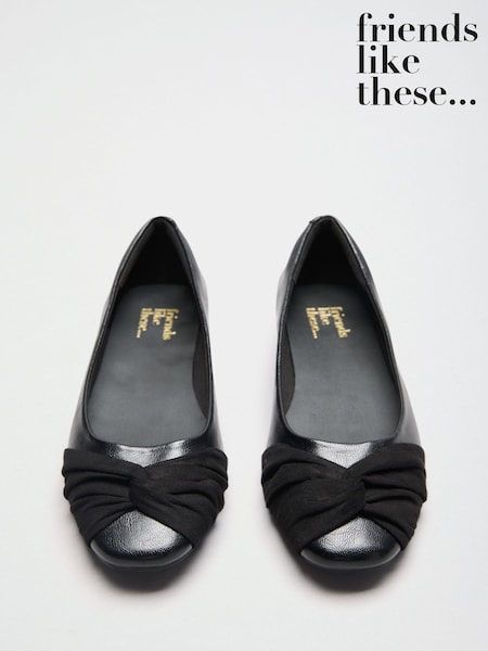 Black Faux Leather / Suede Mix - Friends Like These Twist Detail Round Toe Flat Ballerina Pump Shoes