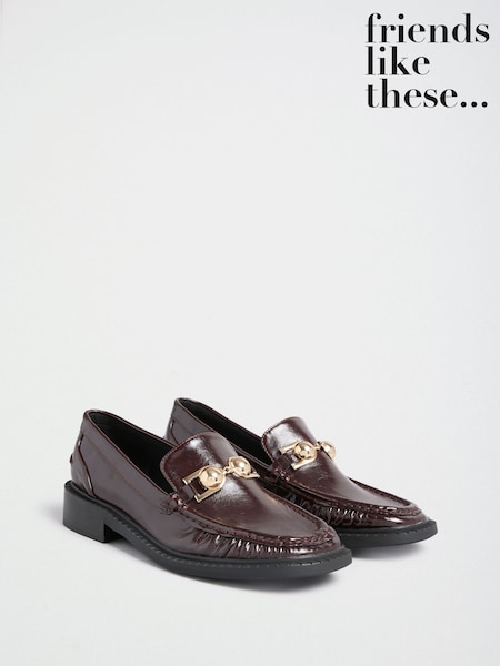 Burgundy Red Gold Trim - Friends Like These Faux Leather Square Toe Ruched Loafer Shoes