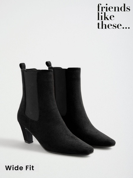 black - Friends Like These Faux Suede Chisel Toe Mid Heeled Ankle Boots