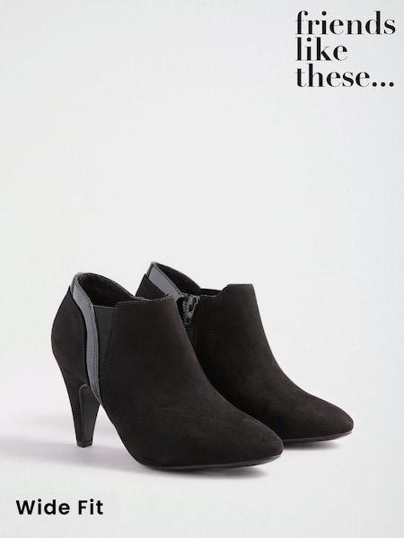 Black - Friends Like These Mid Heel Mix Material Ankle Boots