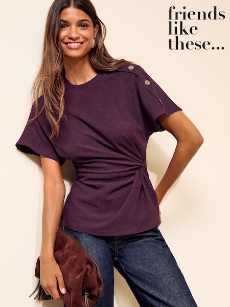Burgundy Red - Friends Like These Twist Detail Short Sleeve Top