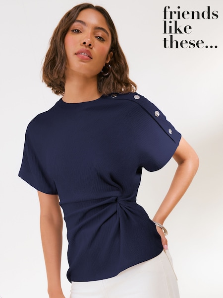 Navy - Friends Like These Twist Detail Short Sleeve Top