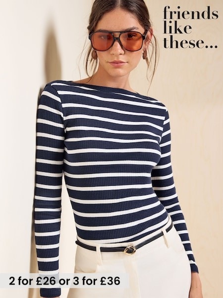 Stripe - Friends Like These Long Sleeve Ribbed Boat Neck T-shirt