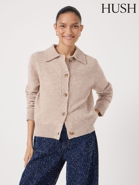 Hush Natural Cedar Wool Blend Collar Detail Cardigan (G88655) | £120