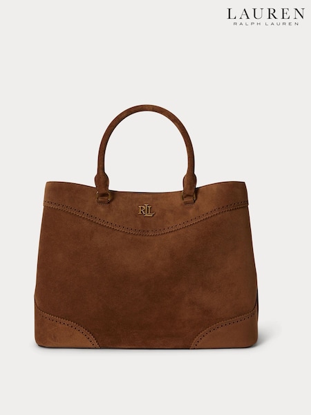 Brown - Lauren Ralph Lauren Marcy Large Suede Tote Bag