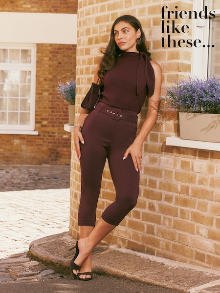 Brown - Friends Like These Belted Sculpting Stretch Capri
