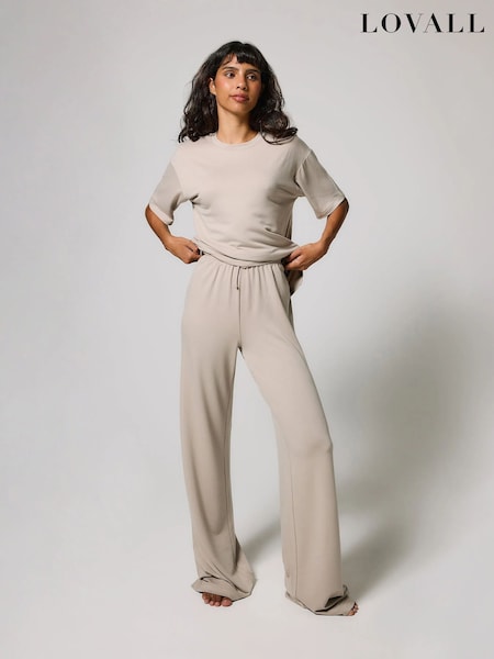 LOVALL Natural Petite Soft Touch Wide Leg Lounge Set (G88751) | £52