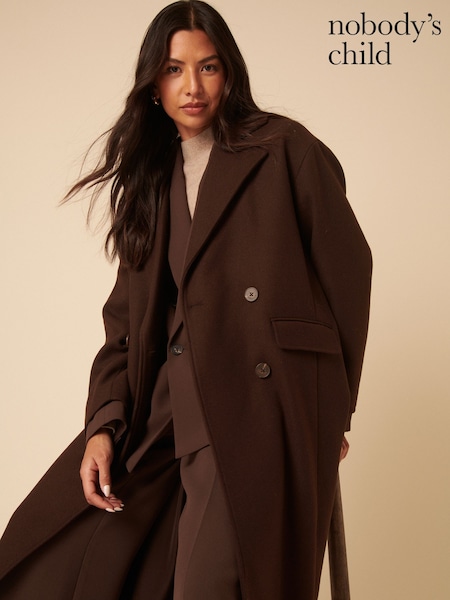 Nobodys Child Chocolate Brown Double Breasted Relaxed Coat (G88973) | £199