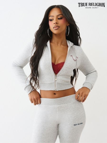 True Religion Grey Horseshoe Stitch Shrunkn Zip Hoodie (G88991) | £110