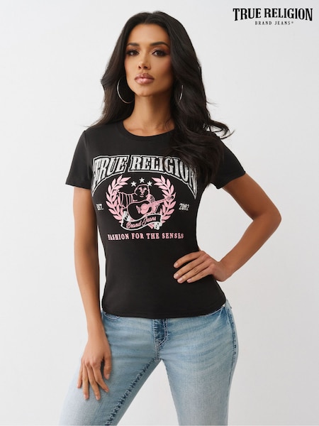 True Religion Black Crystal Buddha Crew Short Sleeve T-Shirt (G88993) | £45