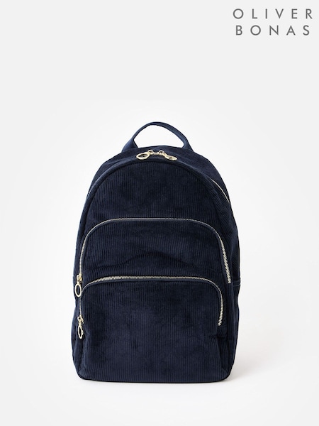 Oliver Bonas Blue Harper Corduroy Triple Zip Backpack (G89016) | £65