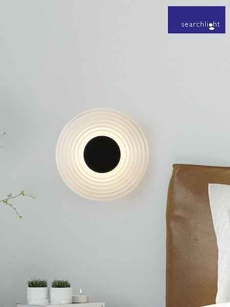 Searchlight Matt Black and Clear Circular Glass Wall Light (G89104) | £65