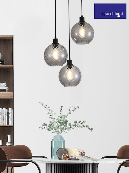 Searchlight Black 3 Light Smoked Glass Multi Drop Pendant (G89110) | £124