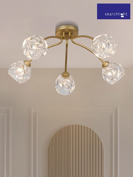 Searchlight Gold 5 Light Textured Glass Flush (G89138) | £91