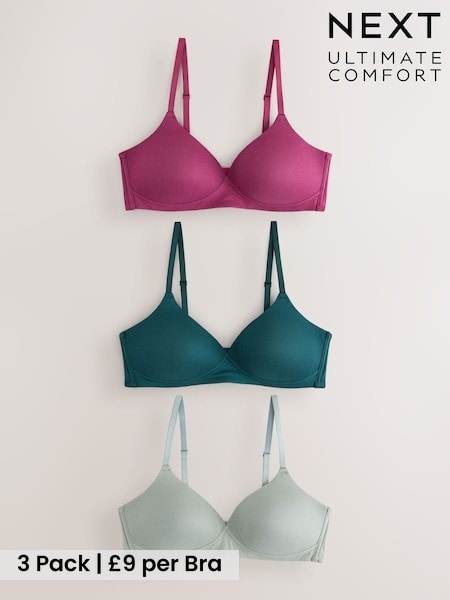 Green/Purple - Cotton Blend Ultimate Comfort Bras 3 Pack