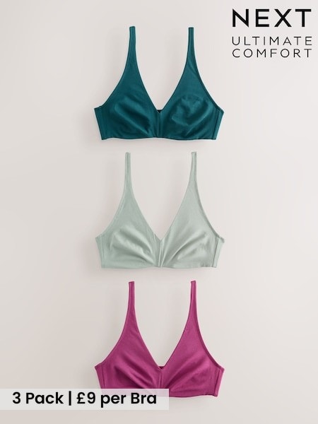 Green/Purple - Cotton Blend Ultimate Comfort Bras 3 Pack