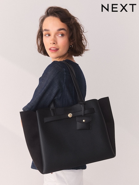 Black - Belted Charm Tote Bag