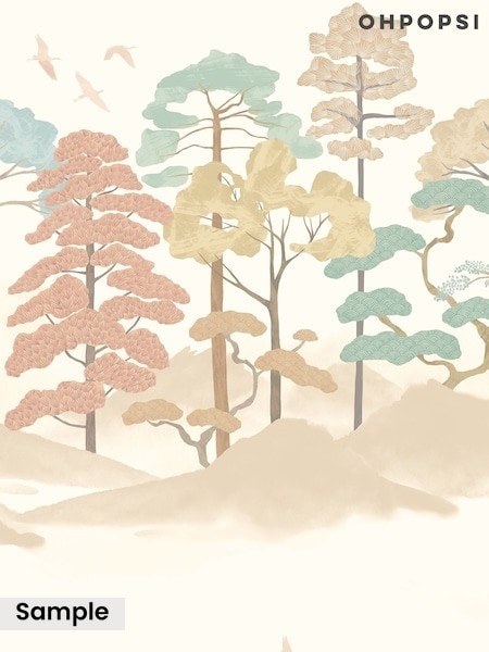 Ohpopsi Blush and Seafoam Kigi Olivine A4 Wallpaper Sample (G89560) | £1