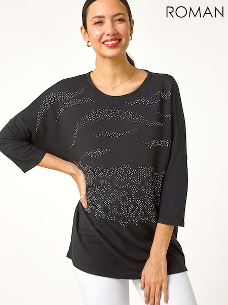 Roman Metallic Animal Print Hotfix Stretch Top (G89676) | £35