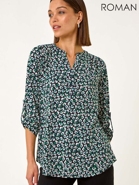 Roman Blue Floral Print 3 Button Shirt (G89679) | £42