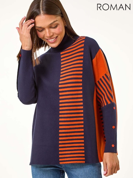 Roman Blue Stripe Colour Block Jumper (G89683) | £50
