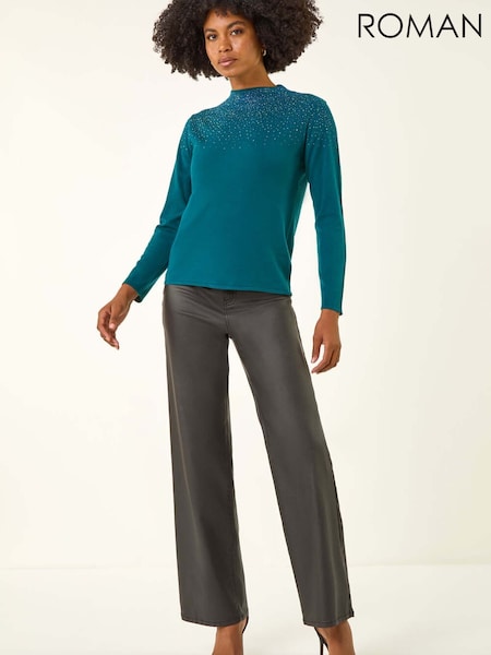 Roman Green Sparkly High Neck Knit Jumper (G89689) | £40