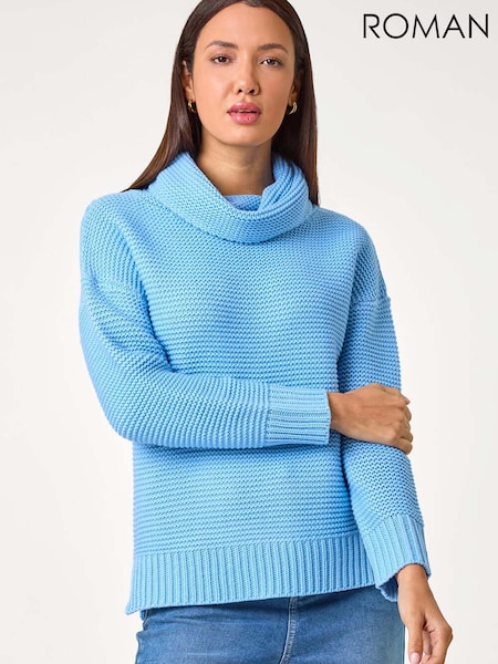 Roman Blue Textured Cowl Neck Jumper (G89690) | £40